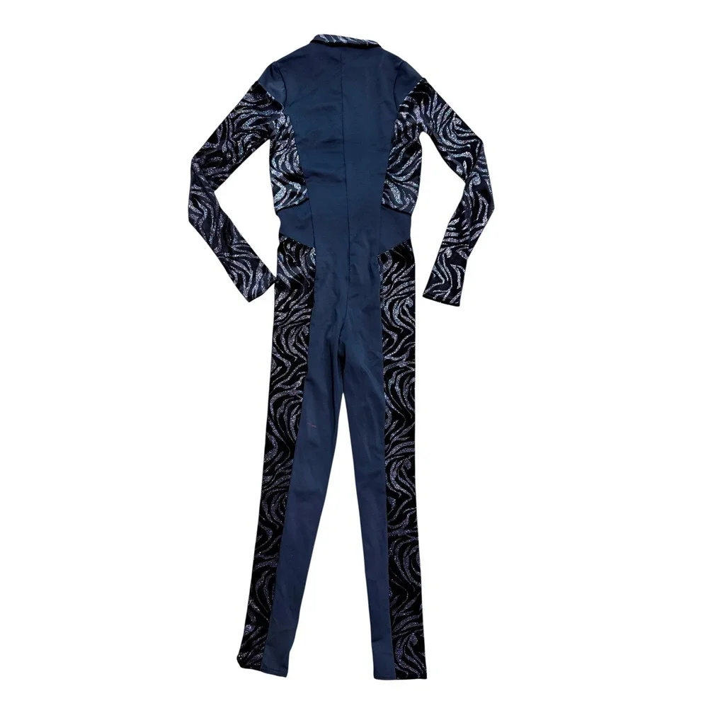 Weissman Adult Small Black Sparkle Unitard Dance Costume Long Sleeve Competition